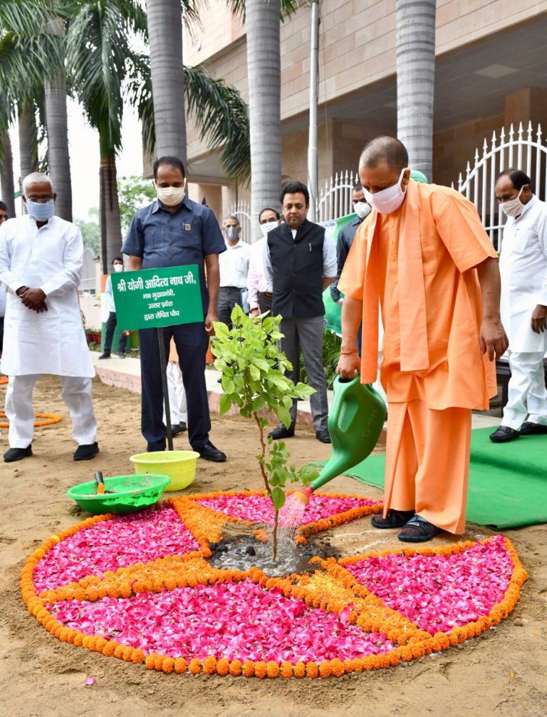 Uttar Pradesh: On World Environment Day, CM Yogi plants sapling, urges people to plant more saplings