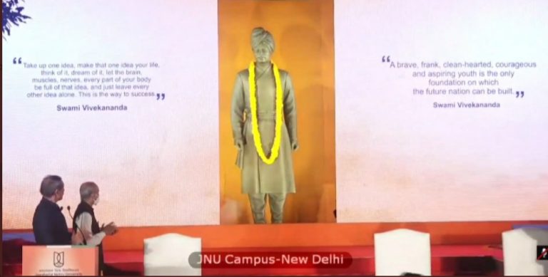 PM Modi while unveiling the statue of Swami Vivekananda greeted with ‘Vande Mataram’, ‘Bharat Mata Ki Jai’ at JNU