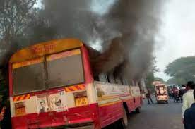 Bus with 48 passengers caught fire in Lucknow, no casualty